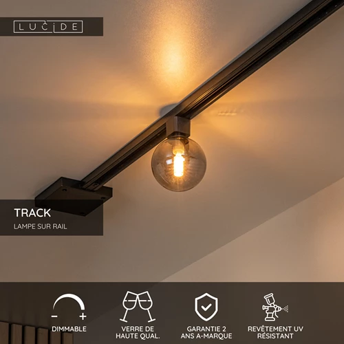 Lucide TRACK TYCHO Spot sur rail - Système de rail monophasé / Éclairage sur rail - 1xG9 - Smoke(Extension) - USP